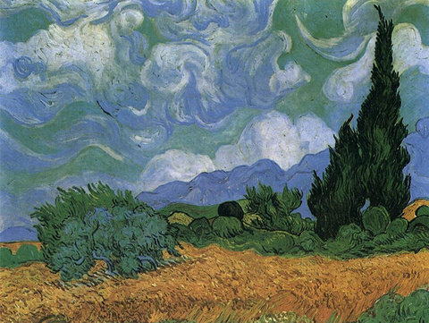 梵高-《麦田与柏树》 A Wheatfield, with Cypresses 第1页