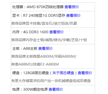 组装台式机的配置清单推荐