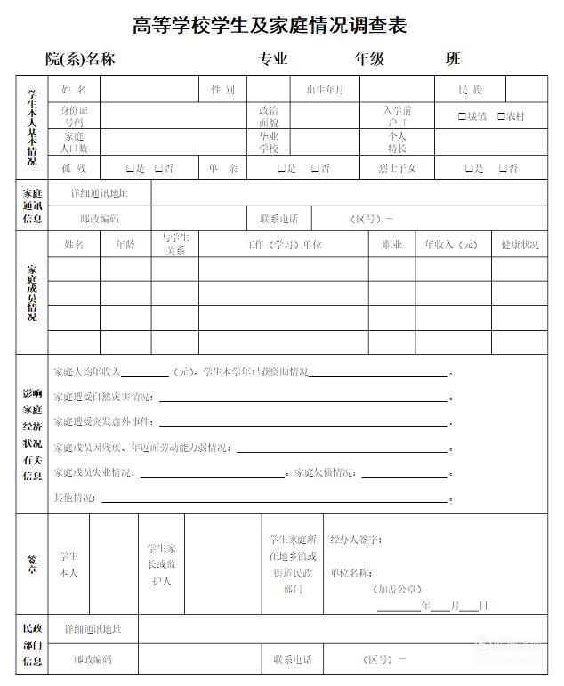 高校学生及家庭情况调查表怎么填? 又快又好