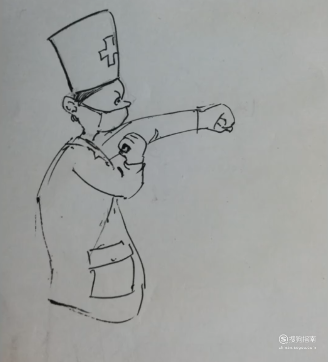 将上半身勾勒完整,穿着白大褂.