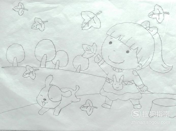 如何画收集树叶的小女孩的简笔画原来是这样的