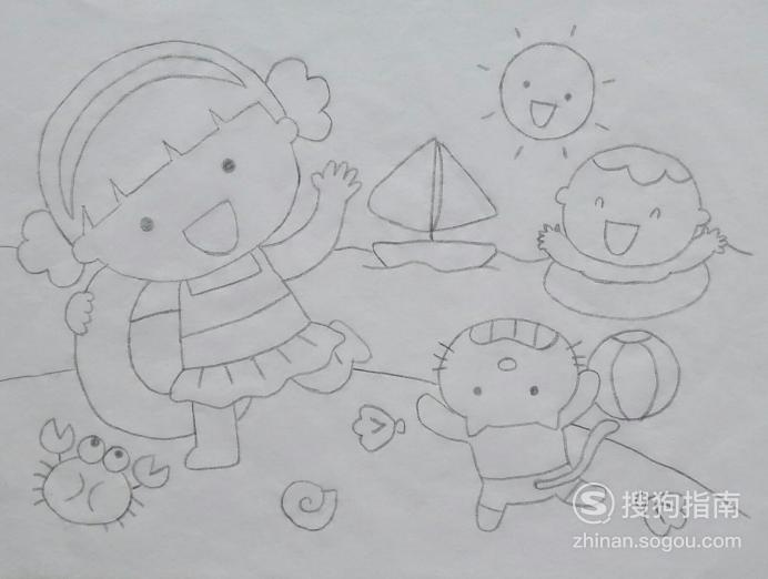 如何画海边的孩子们的简笔画你需要学习了
