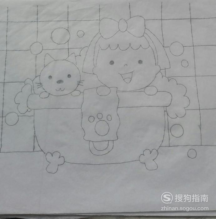 如何画洗澡的小女孩的简笔画