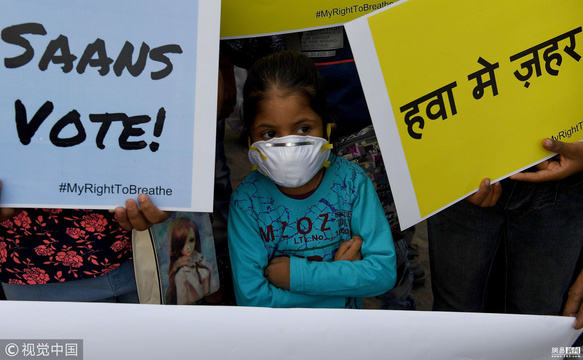 印度首都雾霾爆表 小学生发起&quot;呼吸权&quot;运动(4) 第4页