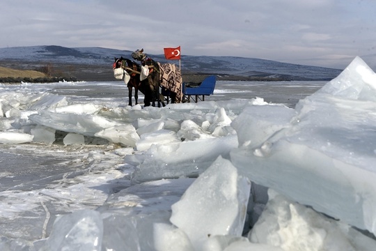 湖面结冰 土耳其民众乘坐马拉雪橇享受冬日快乐(2) 第2页