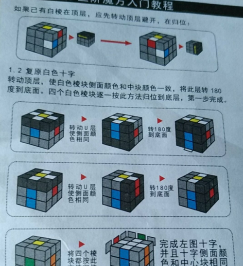 复原白十字第一步 1 对好十字(以白色为底面)01操作方法一个三阶魔方