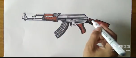 01先用铅笔描画出ak47的枪口部分.