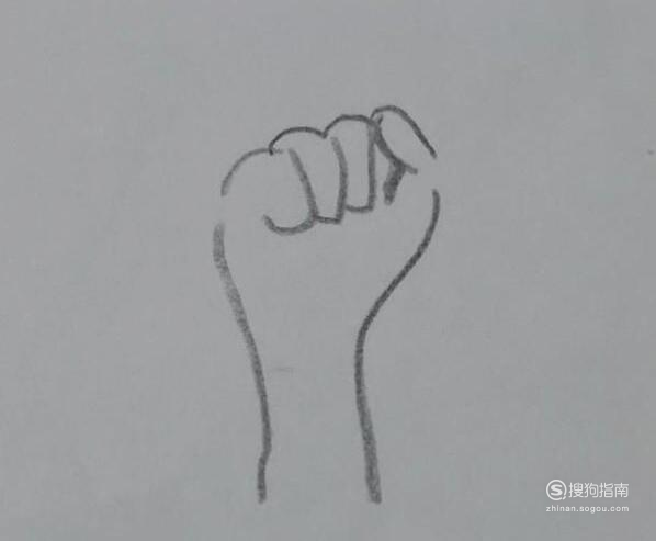 03在拳头右侧,画一条折线,表示大拇指.