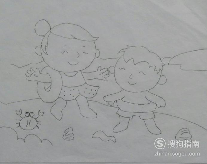 如何画海边玩耍的孩子们的简笔画看完你就知道了