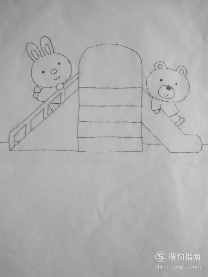 简笔画滑滑梯的小动物们的画法每日一学习