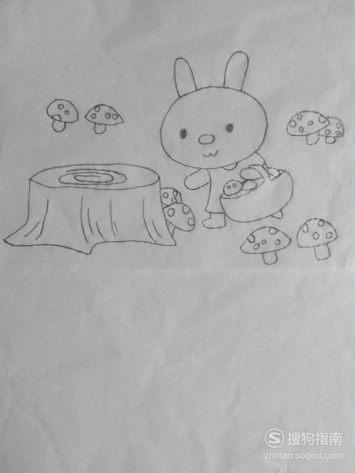兔子采蘑菇简笔画图片